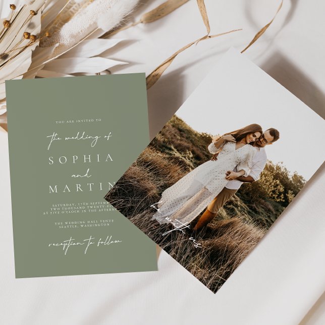 Modern Sage Green Photo Wedding Invitation (Creator Uploaded)