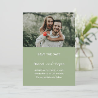 Modern Sage Green Photo Wedding Save The Date
