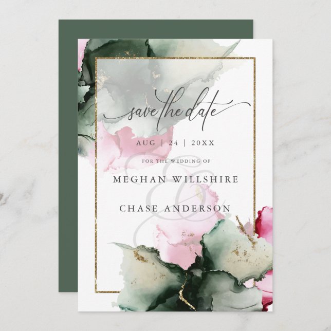 Modern Sage Green Pink Watercolor Abstract  (Front/Back)