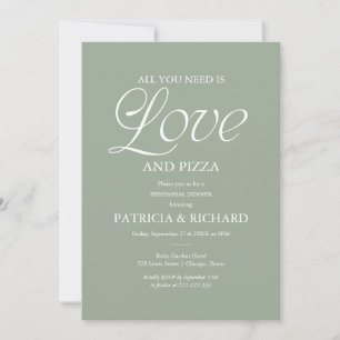 Modern Sage Green Pizza Wedding Rehearsal Invitation