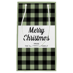 Modern Sage Green Plaid Christmas Small Gift Bag
