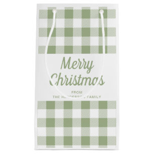 Modern Sage Green Plaid Merry Christmas  Small Gift Bag