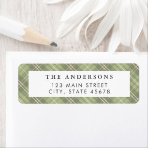Modern Sage Green Plaid Return Address Label