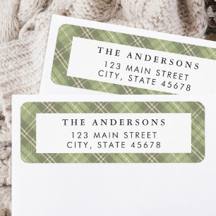 Modern Sage Green Plaid Return Address Label
