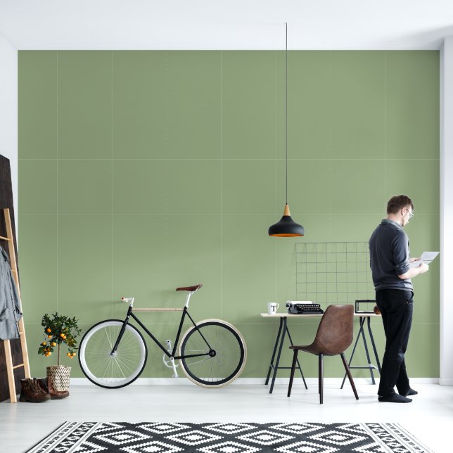 Modern Sage Green Plain Solid Colour Wallpaper (Living Room)