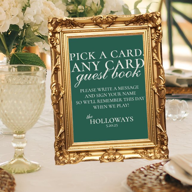 Modern Sage Green Playing Card Wedding Guest Book (Modern Elegant Sage Green Wedding Suite Theme with options to personalize for your special day.)