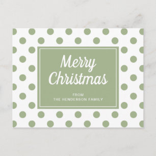 Modern Sage Green Polka Dots Merry Christmas Postcard