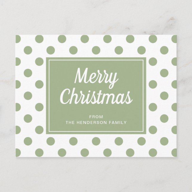 Modern Sage Green Polka Dots Merry Christmas Postcard (Front)