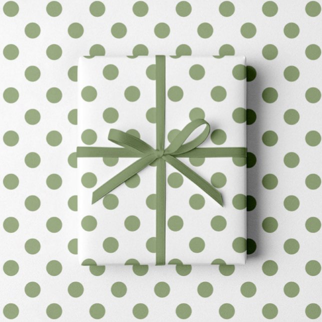 Modern Sage Green Polka Dots Pattern Wrapping Paper (Sage Green White Polka Dots Pattern Wrapping Paper)