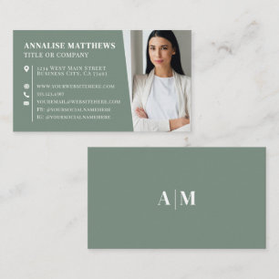 Modern Sage Green Professional Photo Business Card