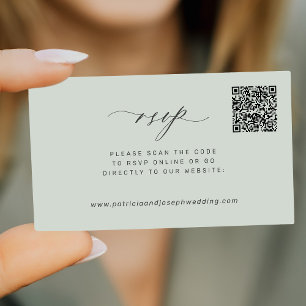 Modern sage green QR code wedding RSVP mini Enclosure Card