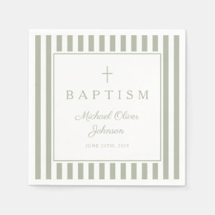 Modern Sage Green Religius Cross Boy Baptism Napkin