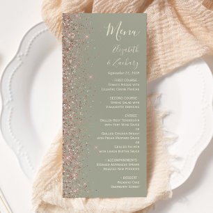 Modern Sage Green Rose Gold Glitter Edge Wedding Menu