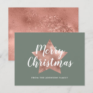 Modern Sage Green Rose Gold Star Merry Christmas Postcard