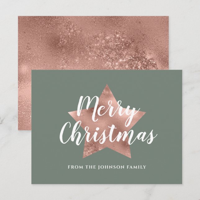Modern Sage Green Rose Gold Star Merry Christmas Postcard (Front/Back)