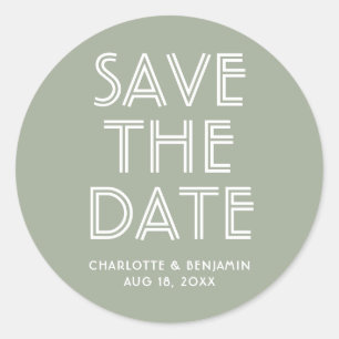 Modern Sage Green Save The Date Sticker