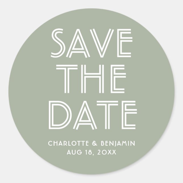 Modern Sage Green Save The Date Sticker (Front)