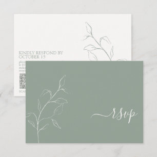 Modern Sage Green Script Botanical QR Code RSVP Card