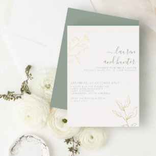 Modern Sage Green Script Botanical Wedding Gold
