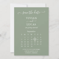 Modern Sage Green Script Calendar Save the Date
