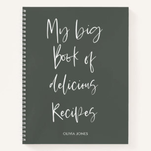 Modern Sage Green Script Cooking Recipe Kitchen Notebook