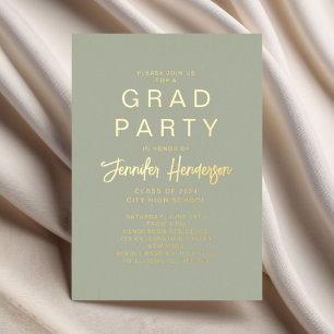 Modern Sage Green Script Graduation Party Gold