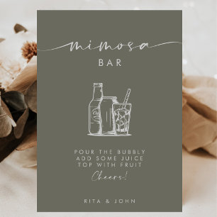 Modern Sage Green Script Mimosa Bar Wedding Sign
