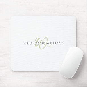 Modern Sage Green Script Monogram Mouse Pad