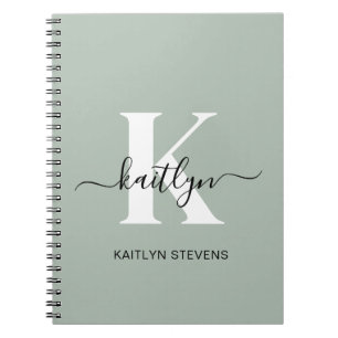 Modern Sage Green Script Monogram Notebook