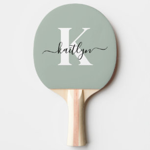 Modern Sage Green Script Monogram Ping Pong Paddle
