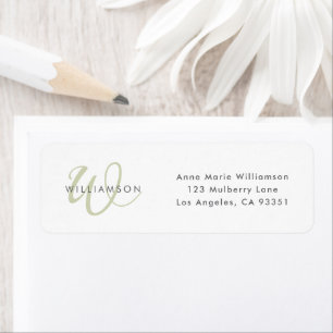 Modern Sage Green Script Monogram Return Address Label