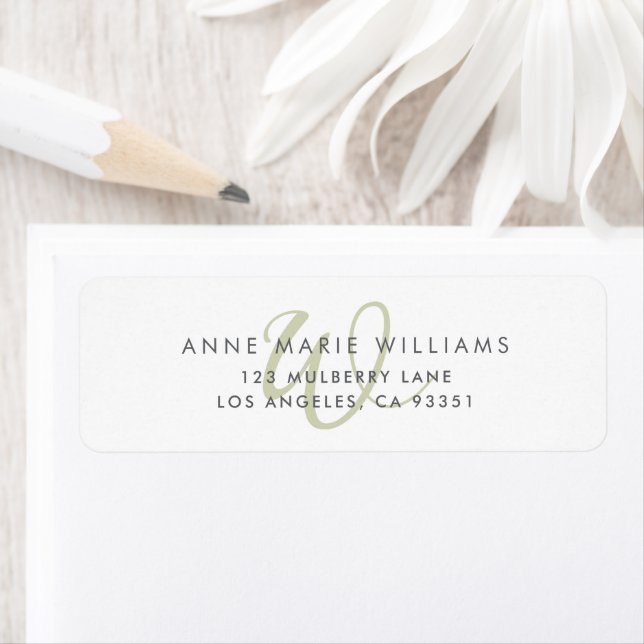 Modern Sage Green Script Monogram Return Address Label (Insitu)