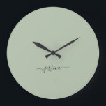 Modern sage green script name large clock<br><div class="desc">Modern clock with a sage green background and a hand lettered black girly script name. Personalise with your name</div>