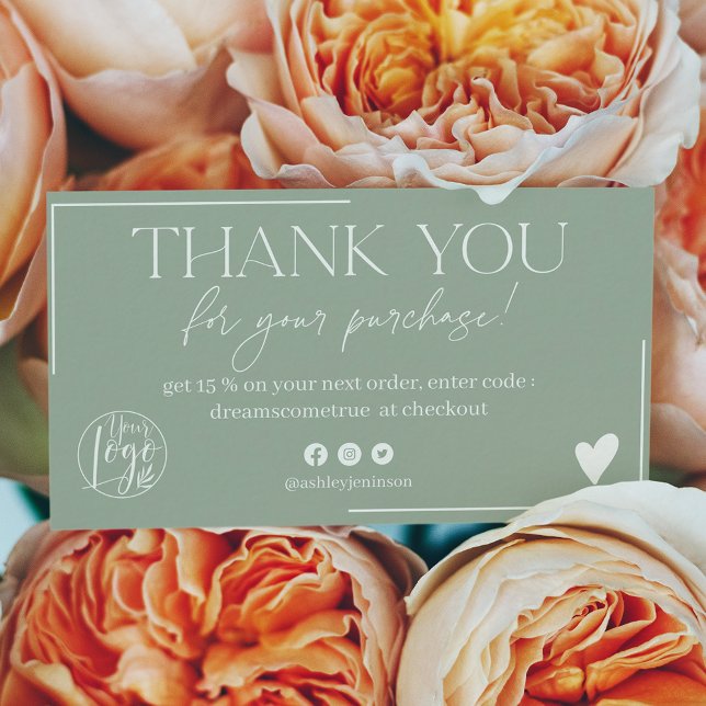 Modern sage green script order thank you business card (Creator Uploaded)