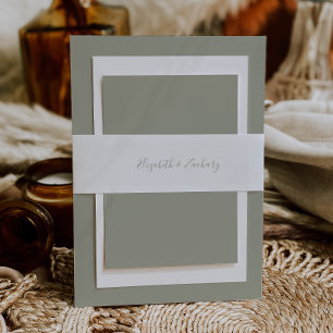 Modern Sage Green Script Wedding Invitation Belly Band
