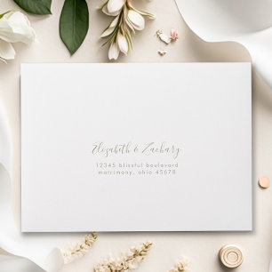 Modern Sage Green Script Wedding RSVP Return Envelope