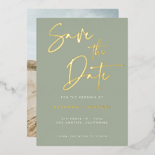 Modern Sage Green Script Wedding Save the Date