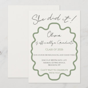 Modern Sage Green She Did It Graduation Party Invitation