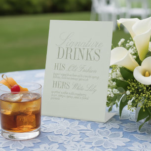 Modern Sage Green Signature Drinks Wedding Pedestal Sign