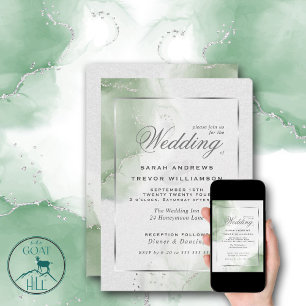 Modern Sage Green Silver Invitation