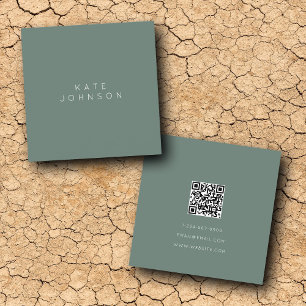 Modern Sage Green Simple Minimalist QR Code Square Business Card