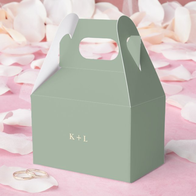 Modern Sage Green Simple Monogram Wedding Favour Box (Wedding)