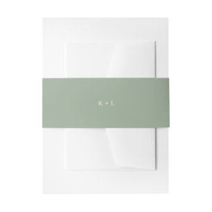 Modern Sage Green Simple Monogram Wedding Invitation Belly Band