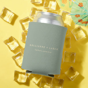 Modern Sage Green Simple Wedding Can Cooler