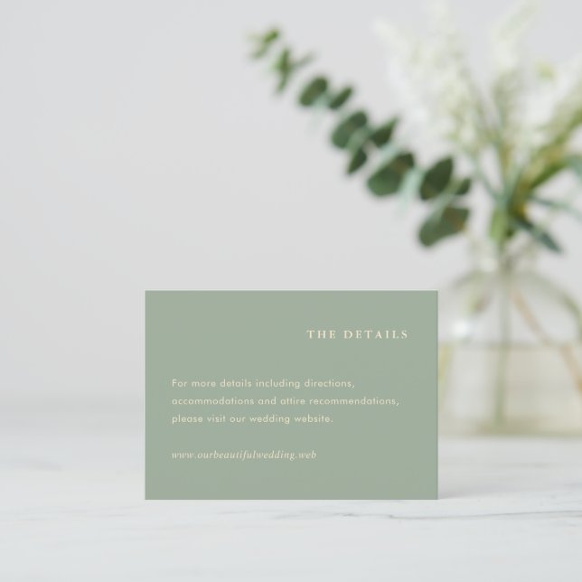 Modern Sage Green Simple Wedding Enclosure Card (Standing Front)