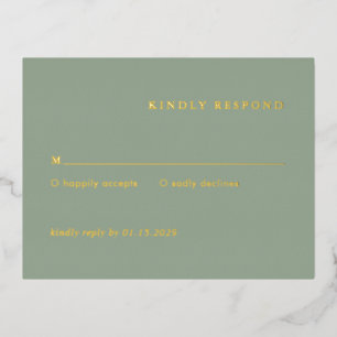 Modern Sage Green Simple Wedding Foil RSVP Card