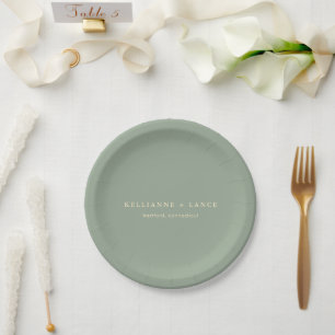 Modern Sage Green Simple Wedding Paper Plate