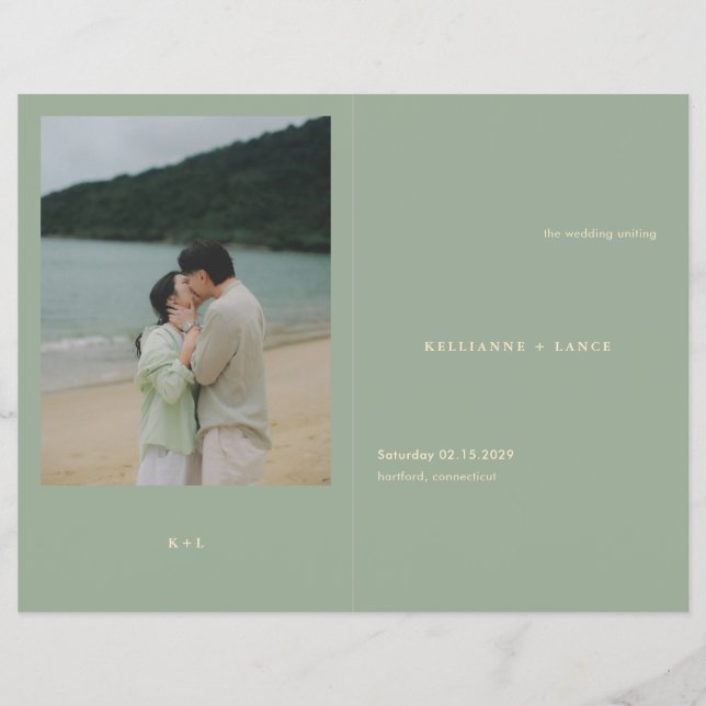 Modern Sage Green Simple Wedding Program Flyer (Front)