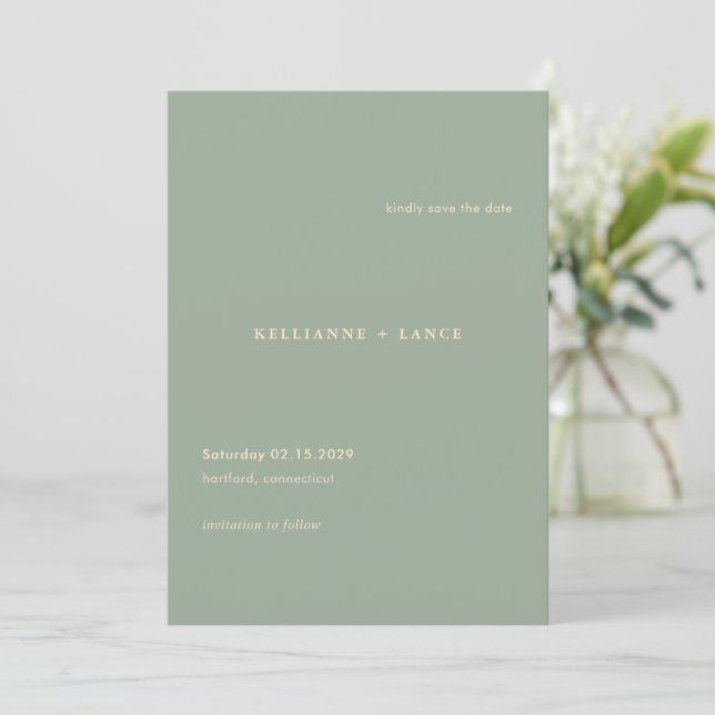 Modern Sage Green Simple Wedding Save The Date (Standing Front)