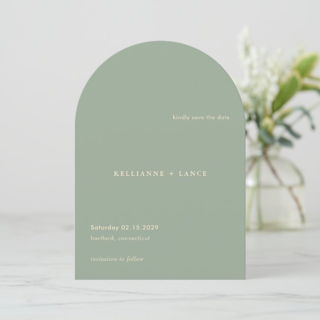 Modern Sage Green Simple Wedding Save The Date (Standing Front)